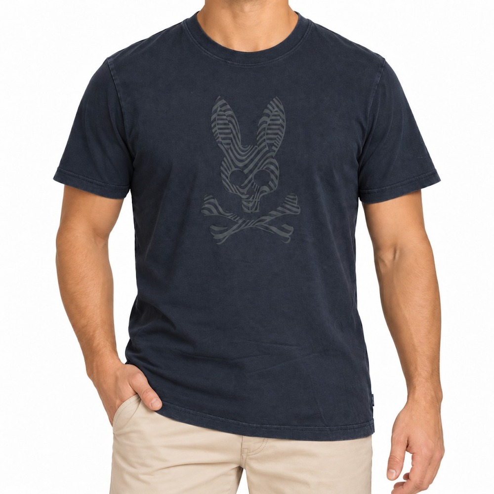 Psycho Bunny Men Size 5 Medium Black Pima Cotton Skull Graphic Crew Neck Casual
